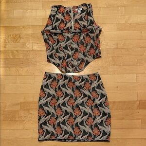 Miaou Black and Red Floral Skirt Set